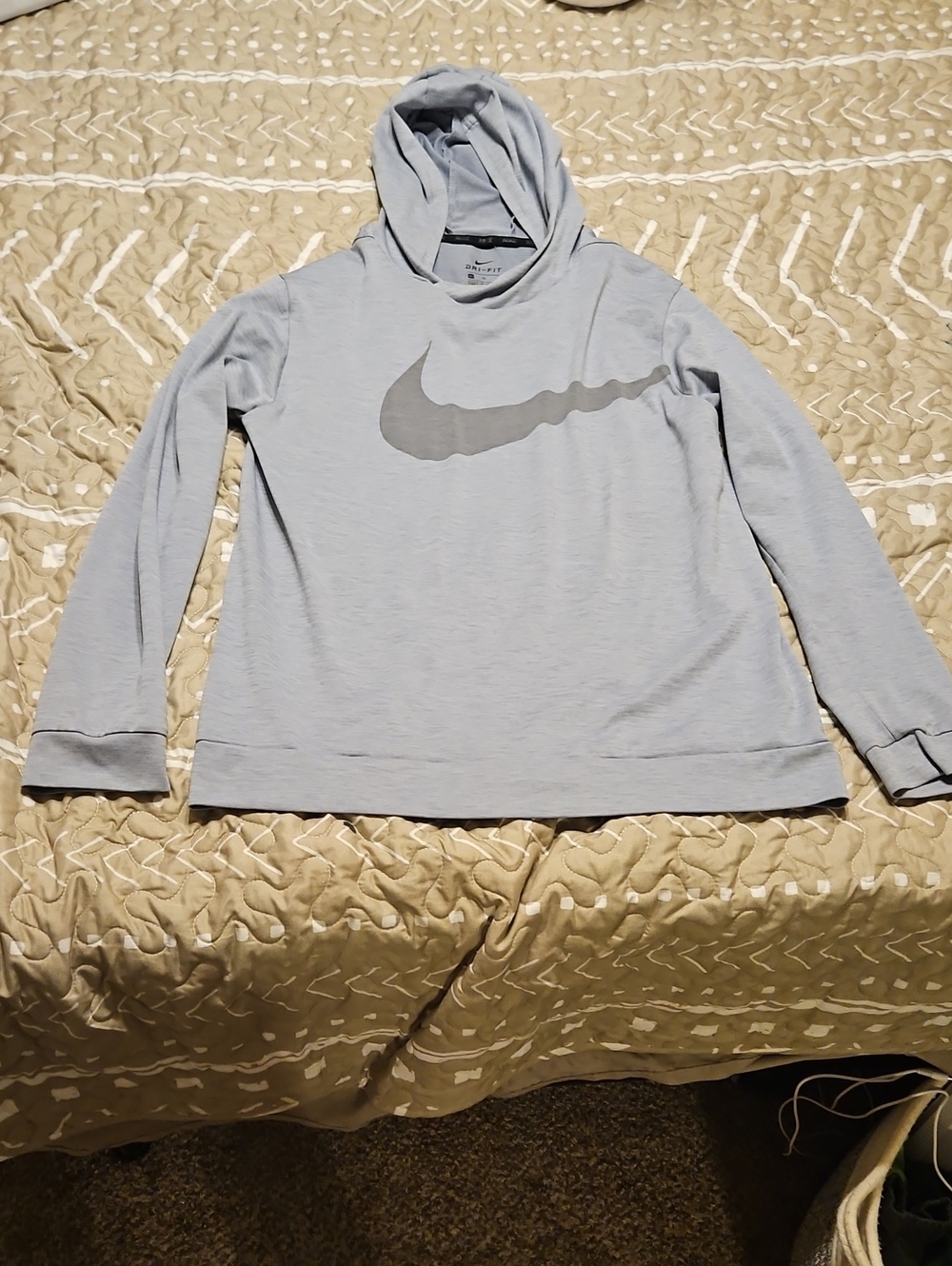 Nike Women's Pale Blue Scoop-Neck Hoodie with Large Swoosh